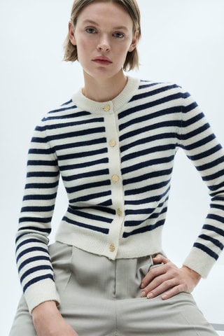 Cardigan maille boutons bijoux - Bleu marine