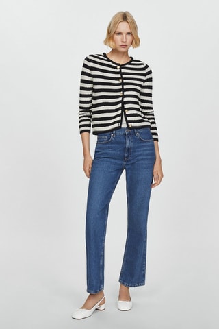 Cardigan rayures boutons bijoux - Blanc cassé