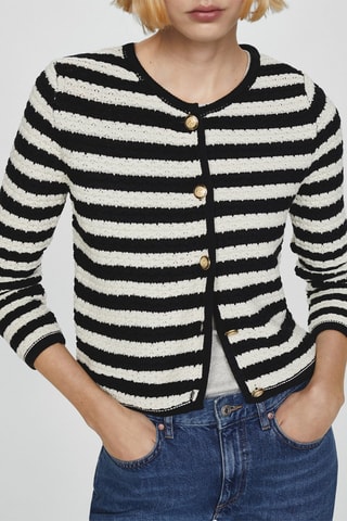 Cardigan rayures boutons bijoux - Blanc cassé