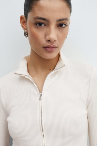 Cardigan col montant fermeture Éclair - Écru