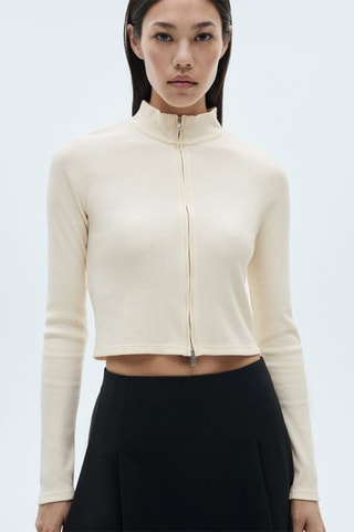 Cardigan col montant fermeture Éclair - Écru