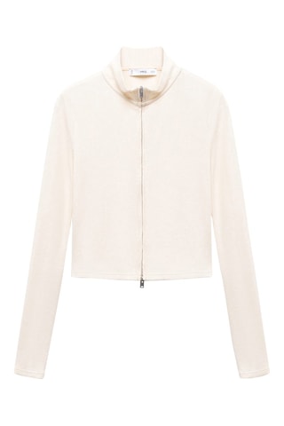 Cardigan col montant fermeture Éclair - Écru