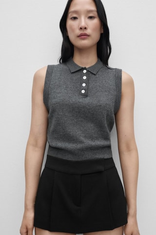 Gilet laine boutons - Gris foncé chiné