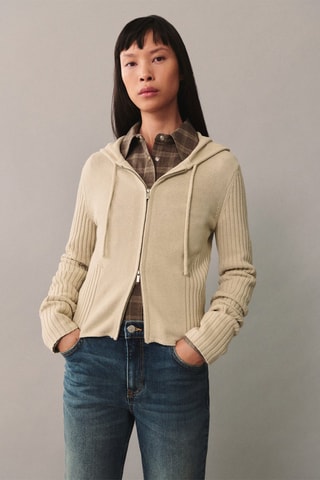 Cardigan à capuche zippé - Écru