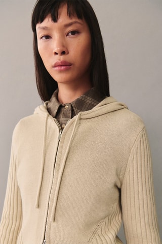 Cardigan à capuche zippé - Écru