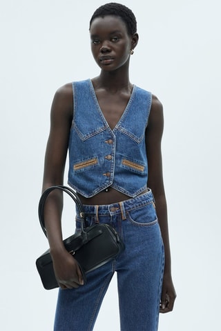 Gilet en jean détails contrastés - Bleu marine