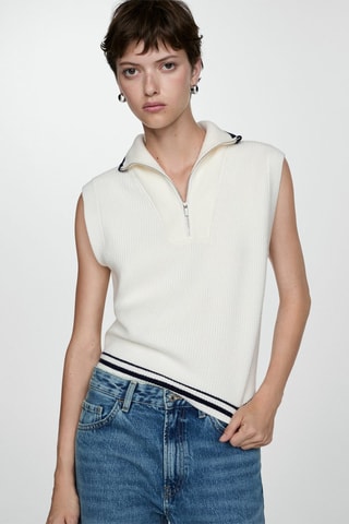 Gilet maille fermeture Éclair - Écru