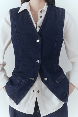 Gilet en jean rinse wash - Bleu foncé