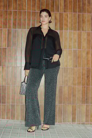 Pantalon évasé maille Lurex - Gris