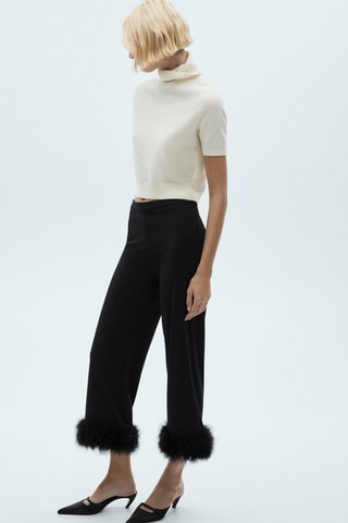 Pantalon crop détail plumes - Noir