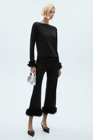 Pantalon crop détail plumes - Noir