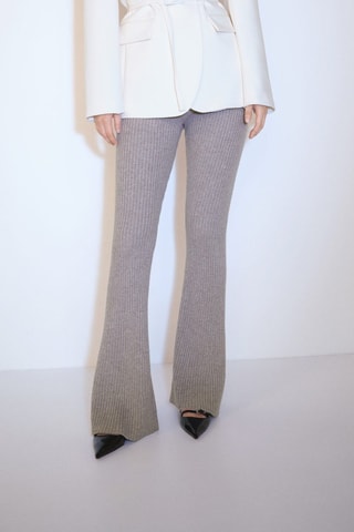 Pantalon évasé maille côtelée - Gris clair