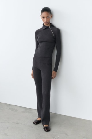 Pantalon maille taille retournée - Gris