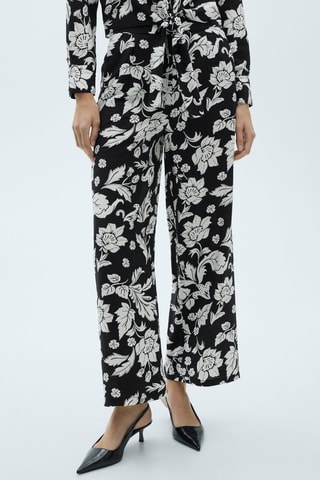 Pantalon droit imprimé fleuri - Noir