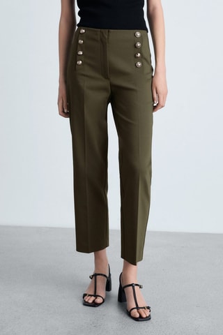 Pantalon droit boutons bijou - Kaki