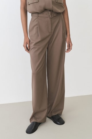 Pantalon droit avec ceinture - Marron