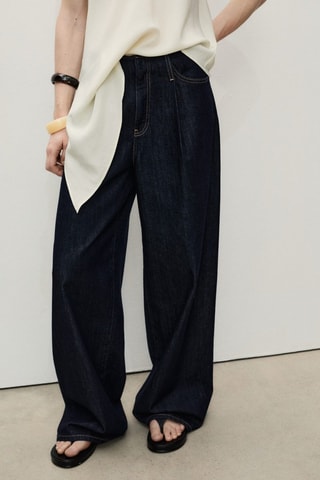 Pantalon en denim wideleg taille effilochée - Bleu