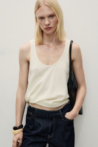 Pantalon en denim wideleg taille effilochée - Bleu