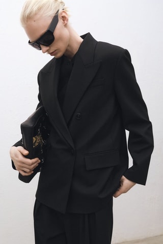 Pantalon costume wideleg laine mélangée - Noir