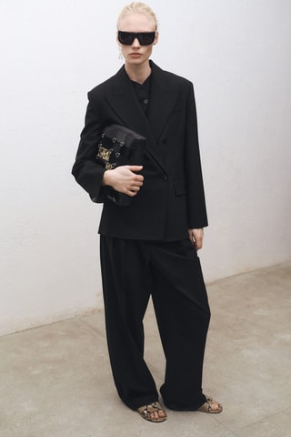 Pantalon costume wideleg laine mélangée - Noir