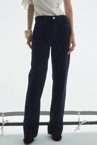 Jean droit taille haute rinse wash - Bleu