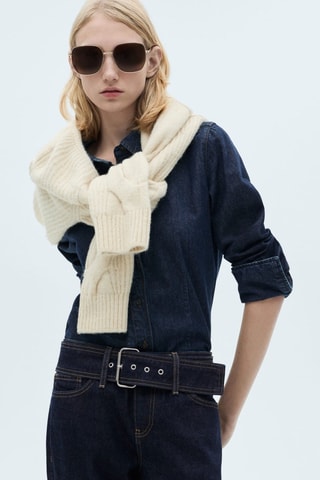 Jean droit taille basse ceinture - Bleu