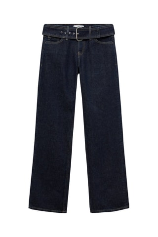 Jean droit taille basse ceinture - Bleu