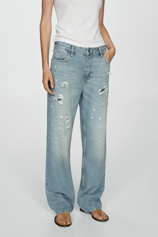 Jean droit déchirures décoratives - Bleu