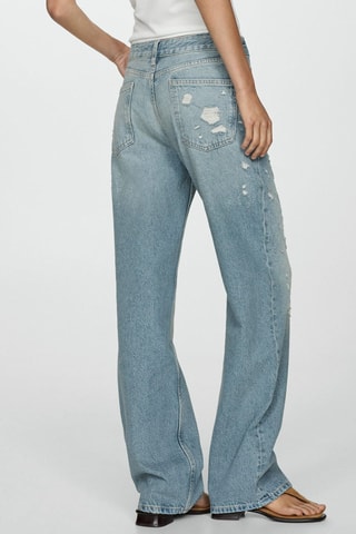 Jean droit déchirures décoratives - Bleu