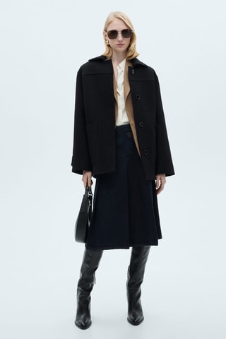 Manteau midi laine boutons - Noir