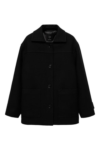 Manteau midi laine boutons - Noir