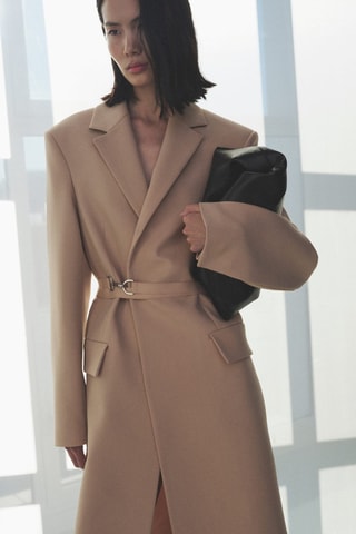 Manteau laine ceinture - Nude