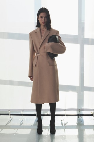 Manteau laine ceinture - Nude