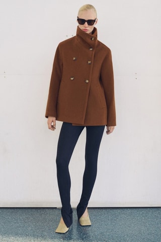 Manteau court laine double boutonnage - Marron