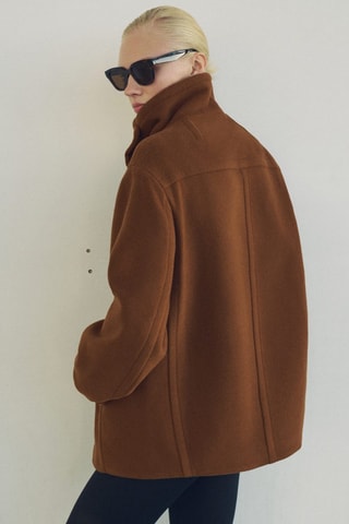 Manteau court laine double boutonnage - Marron