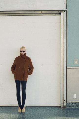 Manteau court laine double boutonnage - Marron