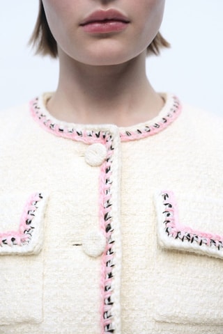 Veste tweed liserés contrastants - Ecru