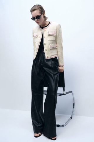 Veste tweed liserés contrastants - Ecru