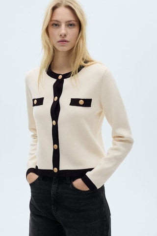 Veste en maille boutons bijoux - Ecru