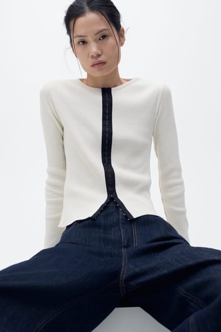 Cardigan coton fermeture contrastante - Ecru