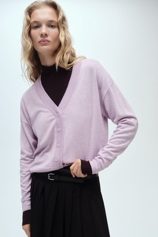 Cardigan maille col V - Violet clair