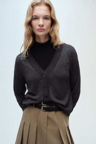 Cardigan maille col V - Gris foncé chiné