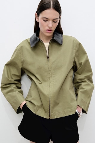 Veste en coton à col contrasté - Kaki