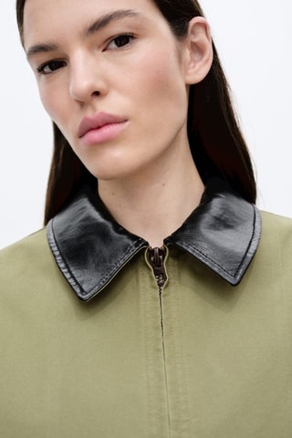 Veste en coton à col contrasté - Kaki