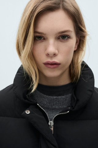 Anorak court matelassé col en imitation fourrure - Noir