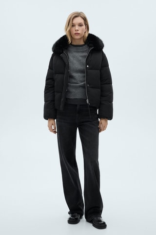 Anorak court matelassé col en imitation fourrure - Noir