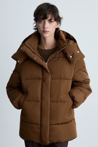 Anorak midi matelassé capuche - Marron