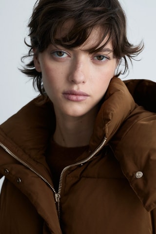 Anorak midi matelassé capuche - Marron