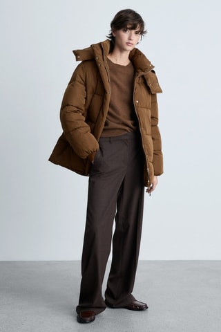 Anorak midi matelassé capuche - Marron