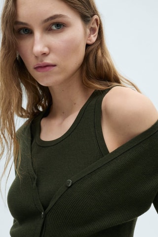 Cardigan maille col V - Kaki